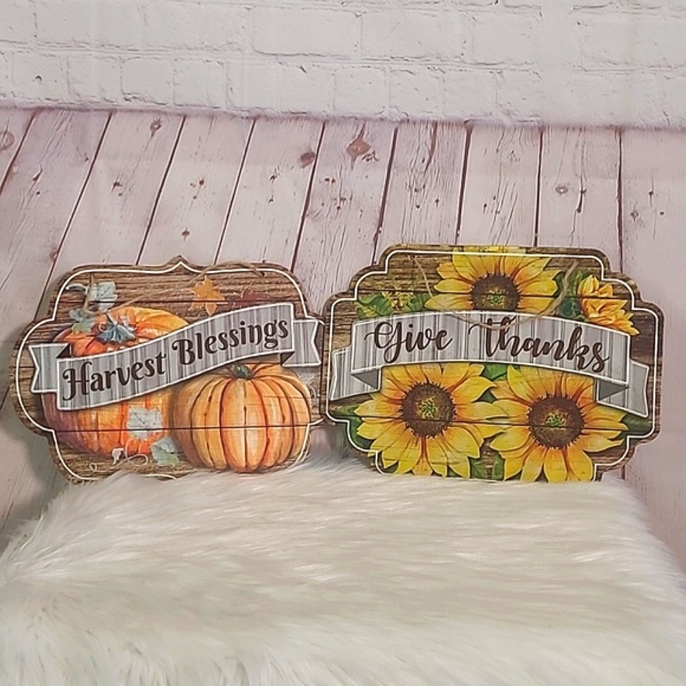 Pair Hobby Lobby Thanksgiving Harvest Fall Pumpkin Sunflower Hanging Wall Decor - Picture 4 of 14